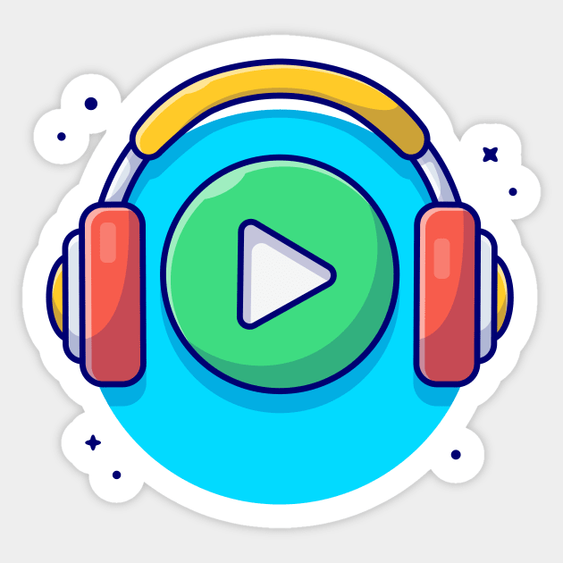 Play Button Icon with Headphones Cartoon Vector Icon Illustration Sticker by Catalyst Labs